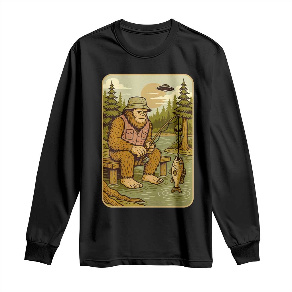 Funny Bigfoot Alien Long Sleeve Shirt Fishing Lover Gift TS12 Black Print Your Wear