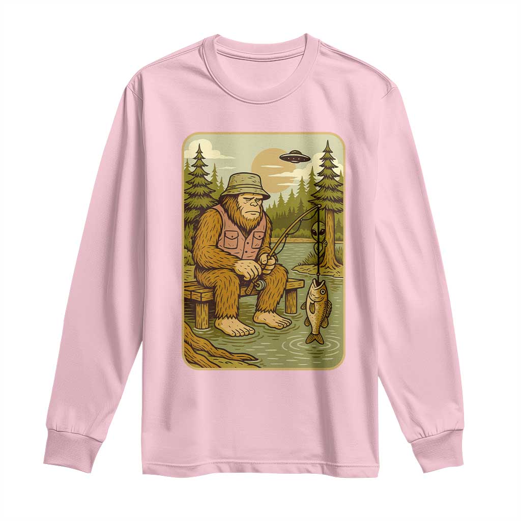 Funny Bigfoot Alien Long Sleeve Shirt Fishing Lover Gift TS12 Light Pink Print Your Wear