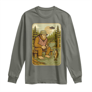 Funny Bigfoot Alien Long Sleeve Shirt Fishing Lover Gift TS12 Military Green Print Your Wear