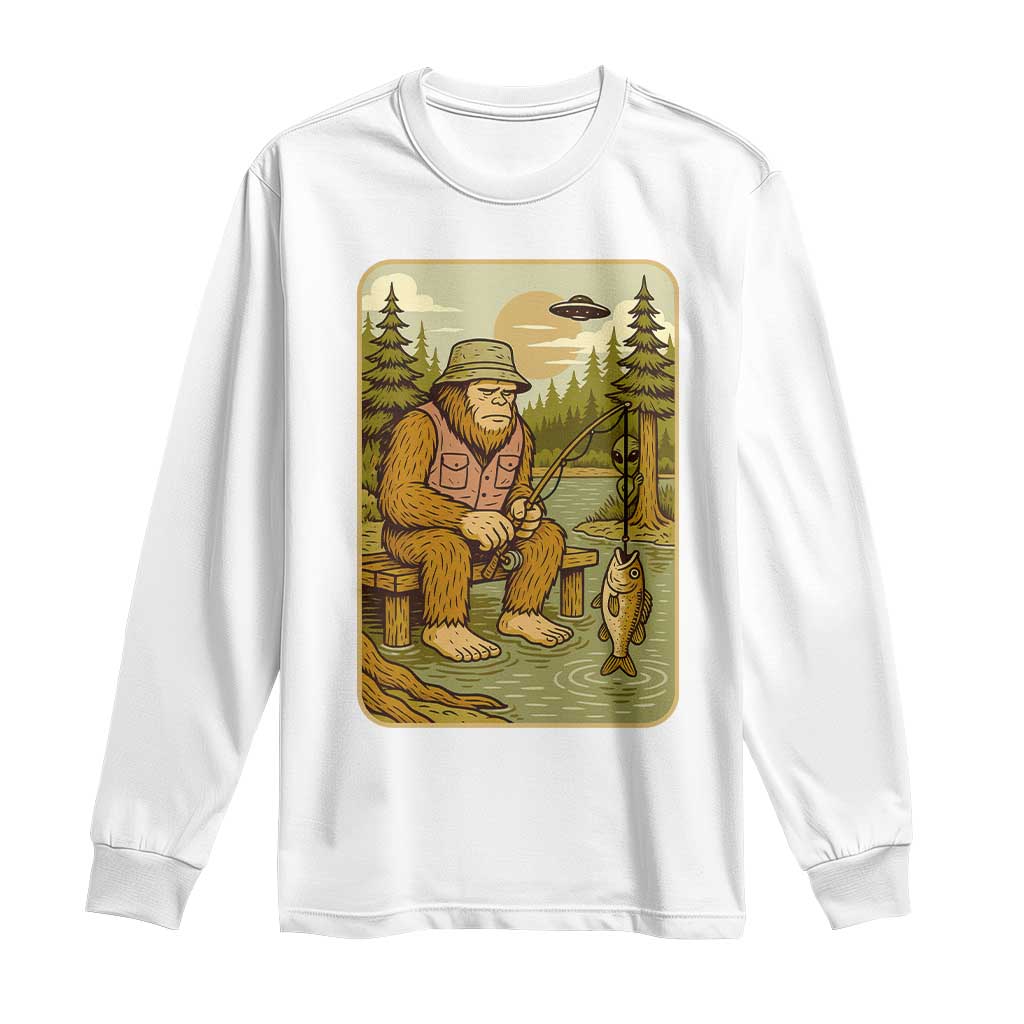 Funny Bigfoot Alien Long Sleeve Shirt Fishing Lover Gift TS12 White Print Your Wear