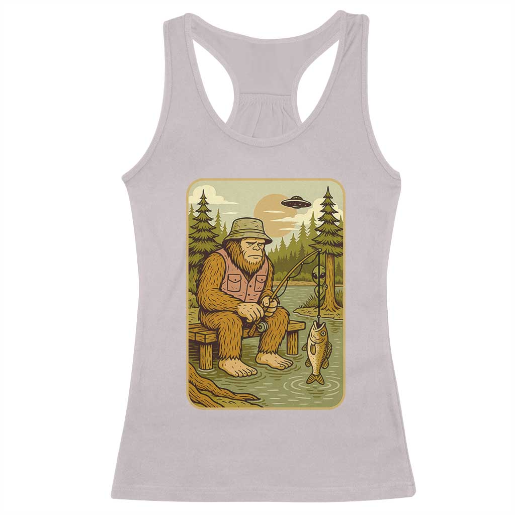 Funny Bigfoot Alien Racerback Tank Top Fishing Lover Gift TS12 Ice Gray Print Your Wear