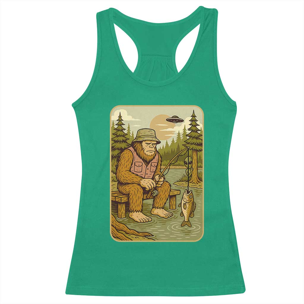 Funny Bigfoot Alien Racerback Tank Top Fishing Lover Gift TS12 Irish Green Print Your Wear