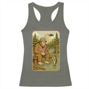Funny Bigfoot Alien Racerback Tank Top Fishing Lover Gift TS12 Military Green Print Your Wear