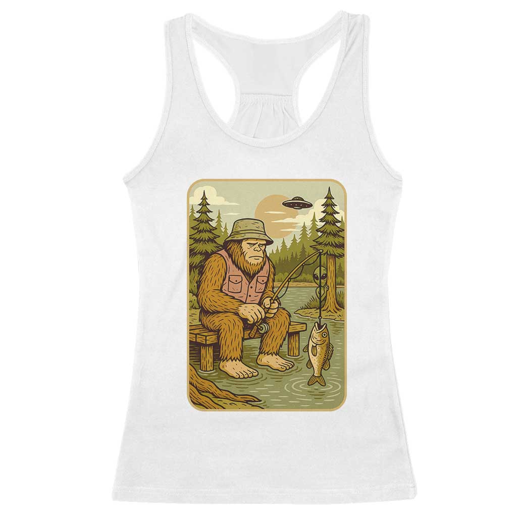 Funny Bigfoot Alien Racerback Tank Top Fishing Lover Gift TS12 White Print Your Wear