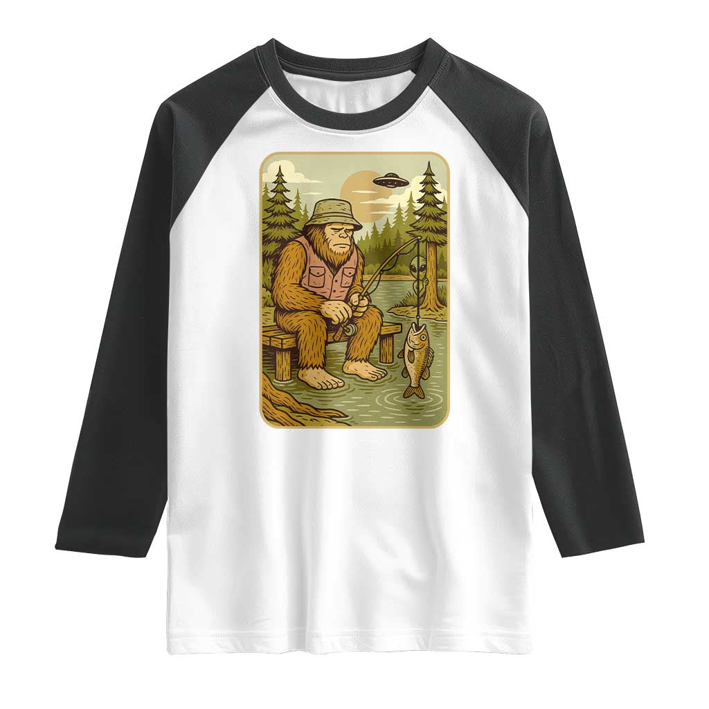 Funny Bigfoot Alien Raglan Shirt Fishing Lover Gift TS12 White Black Print Your Wear