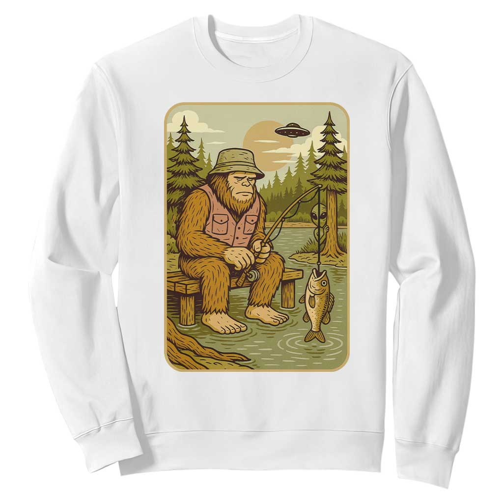 Funny Bigfoot Alien Sweatshirt Fishing Lover Gift TS12 White Print Your Wear