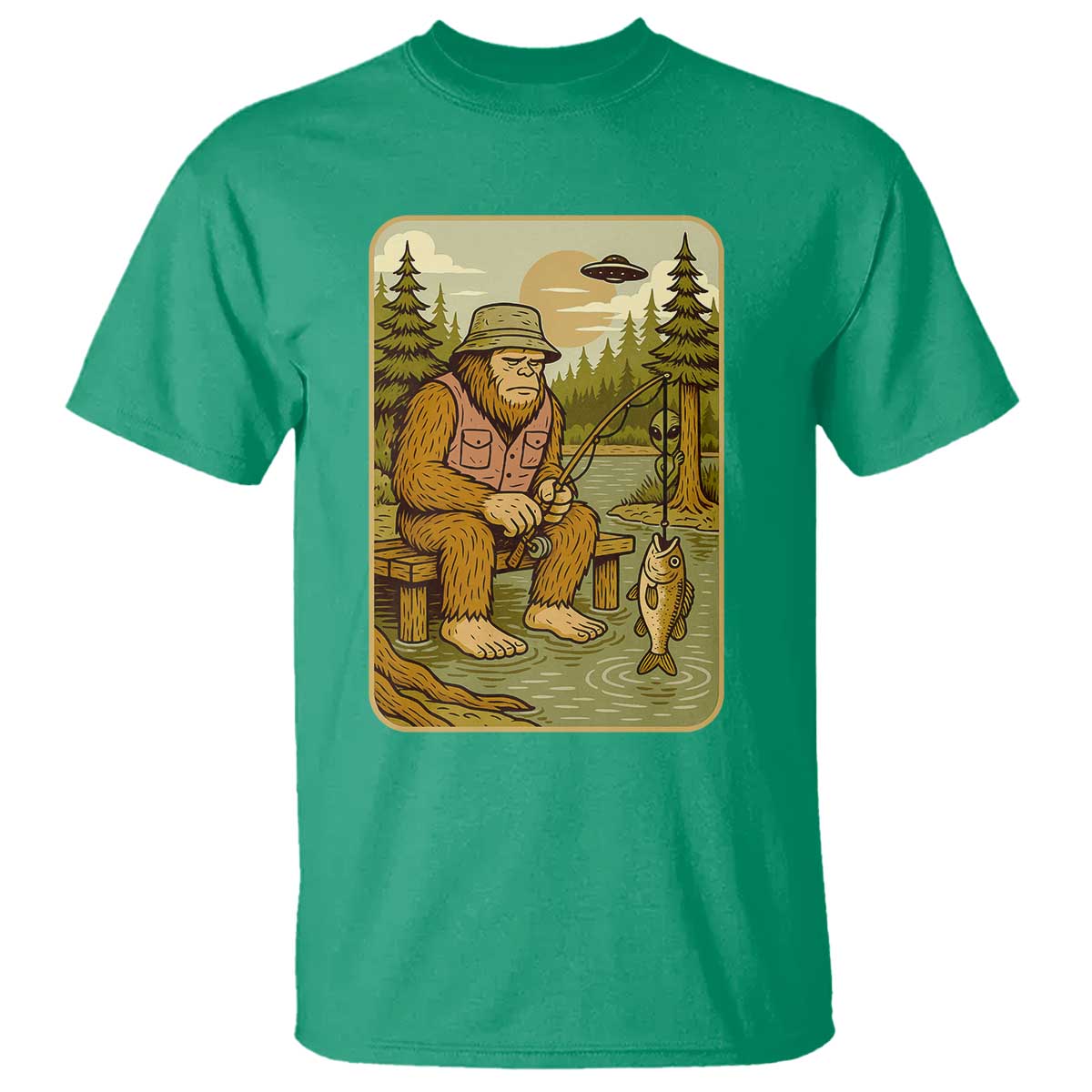 Funny Bigfoot Alien T Shirt Fishing Lover Gift TS12 Irish Green Print Your Wear