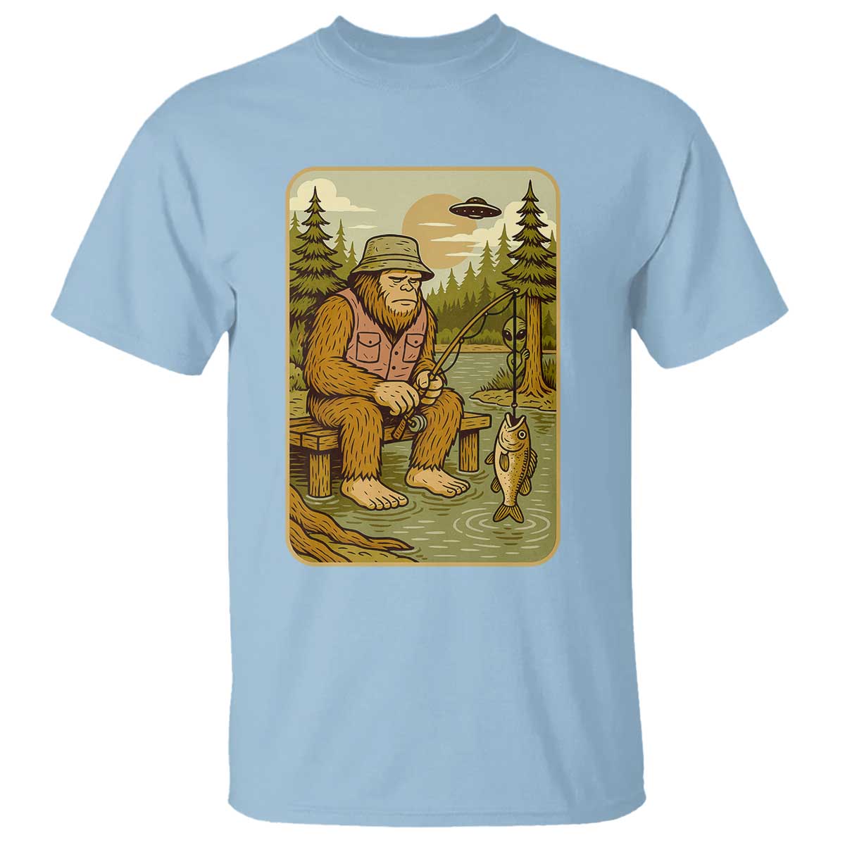 Funny Bigfoot Alien T Shirt Fishing Lover Gift TS12 Light Blue Print Your Wear