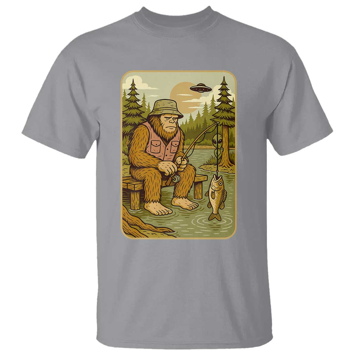 Funny Bigfoot Alien T Shirt Fishing Lover Gift TS12 Sport Gray Print Your Wear