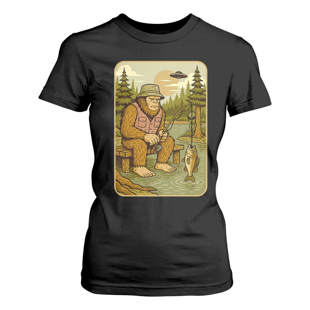 Funny Bigfoot Alien T Shirt For Women Fishing Lover Gift TS12 Black Print Your Wear