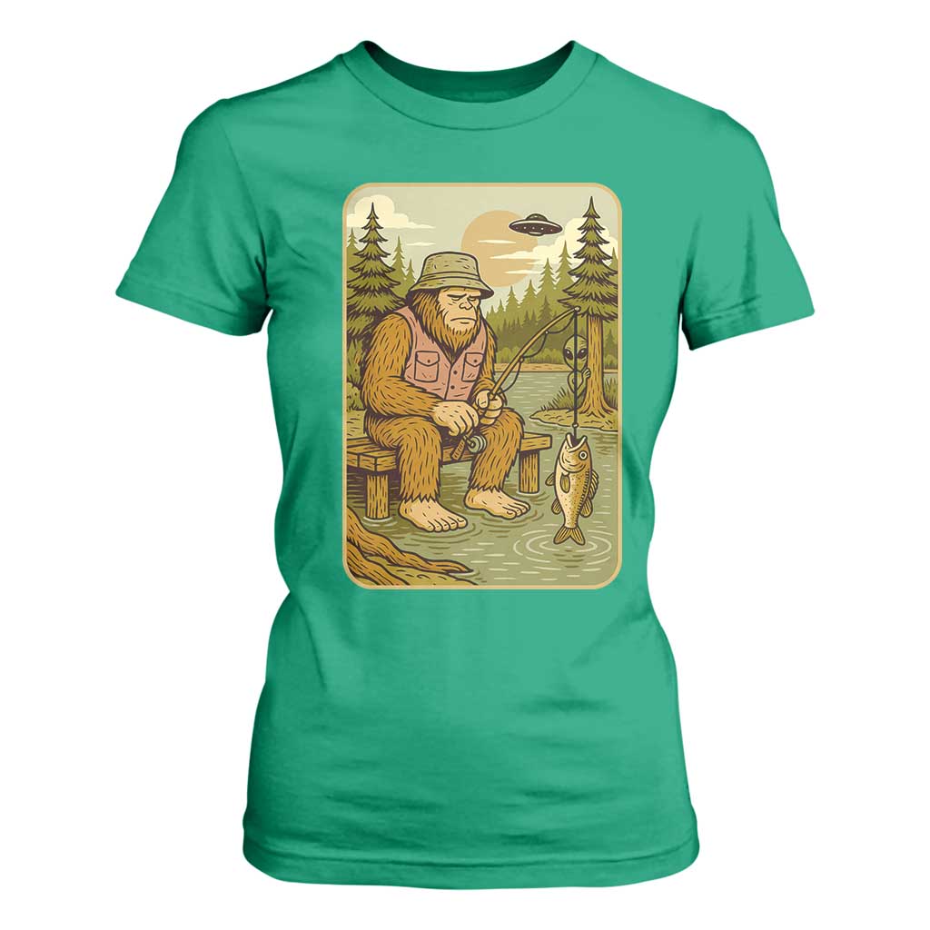 Funny Bigfoot Alien T Shirt For Women Fishing Lover Gift TS12 Irish Green Print Your Wear