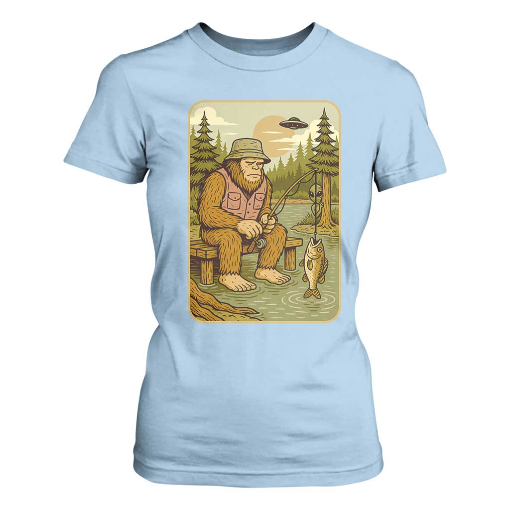 Funny Bigfoot Alien T Shirt For Women Fishing Lover Gift TS12 Light Blue Print Your Wear