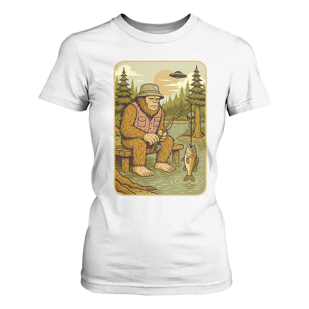 Funny Bigfoot Alien T Shirt For Women Fishing Lover Gift TS12 White Print Your Wear
