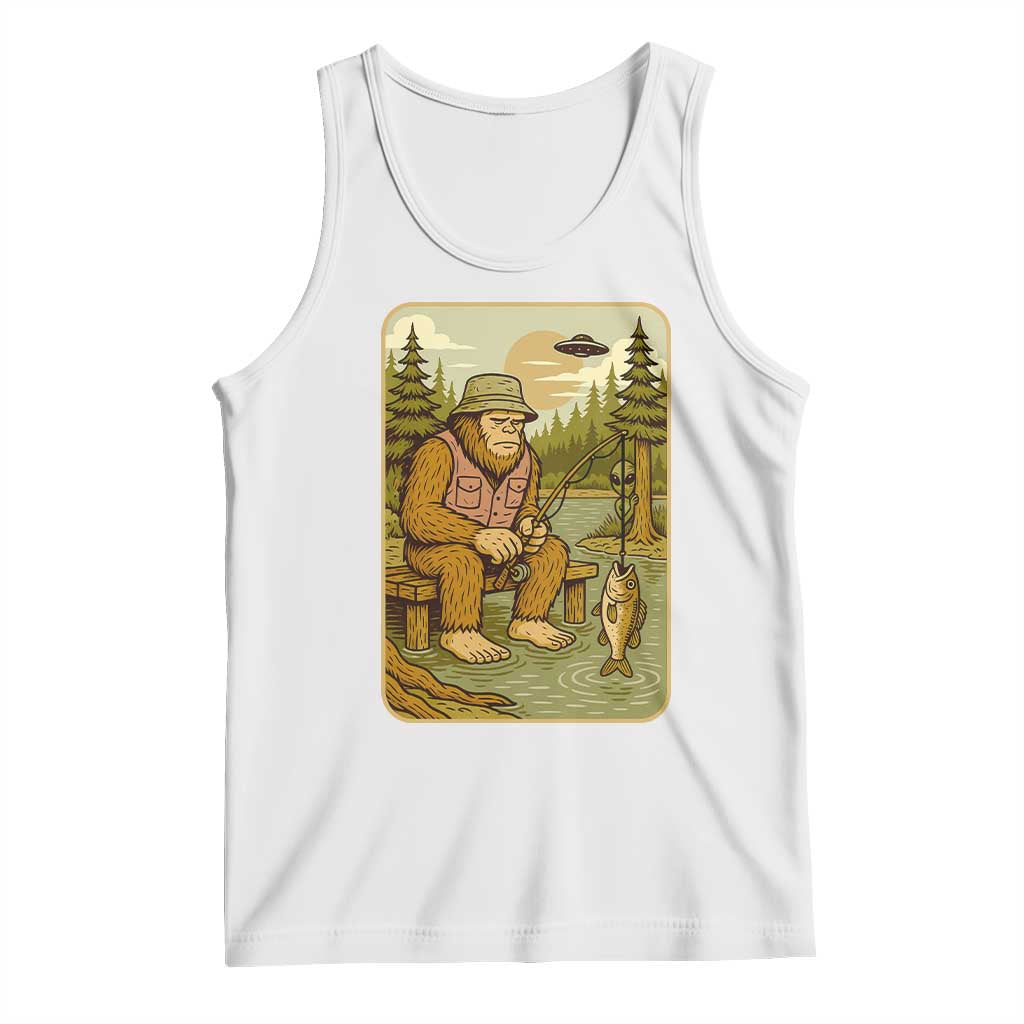Funny Bigfoot Alien Tank Top Fishing Lover Gift TS12 White Print Your Wear