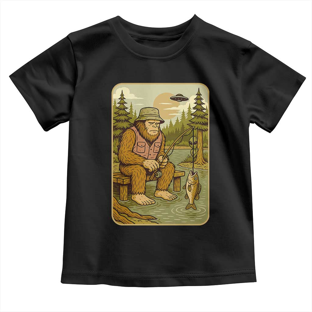 Funny Bigfoot Alien Toddler T Shirt Fishing Lover Gift TS12 Black Print Your Wear