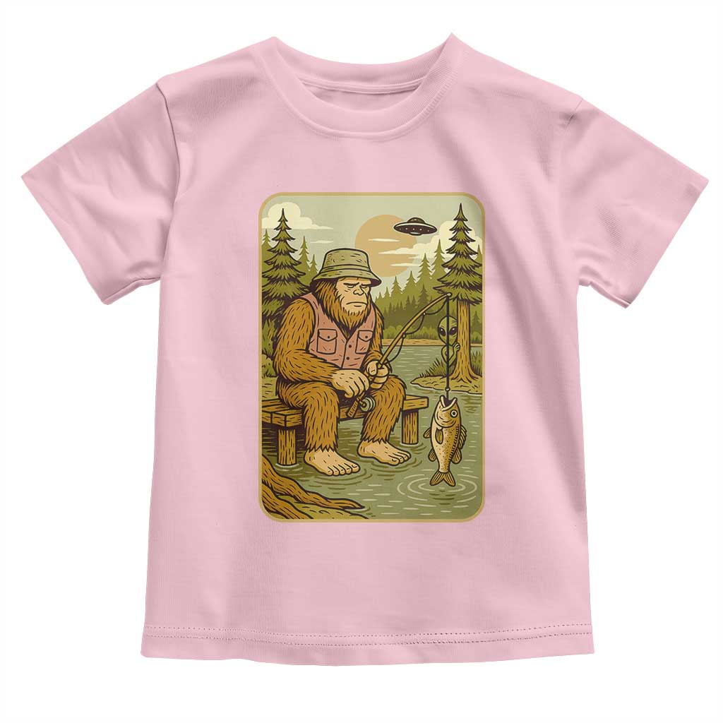 Funny Bigfoot Alien Toddler T Shirt Fishing Lover Gift TS12 Light Pink Print Your Wear