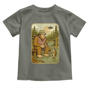 Funny Bigfoot Alien Toddler T Shirt Fishing Lover Gift TS12 Military Green Print Your Wear