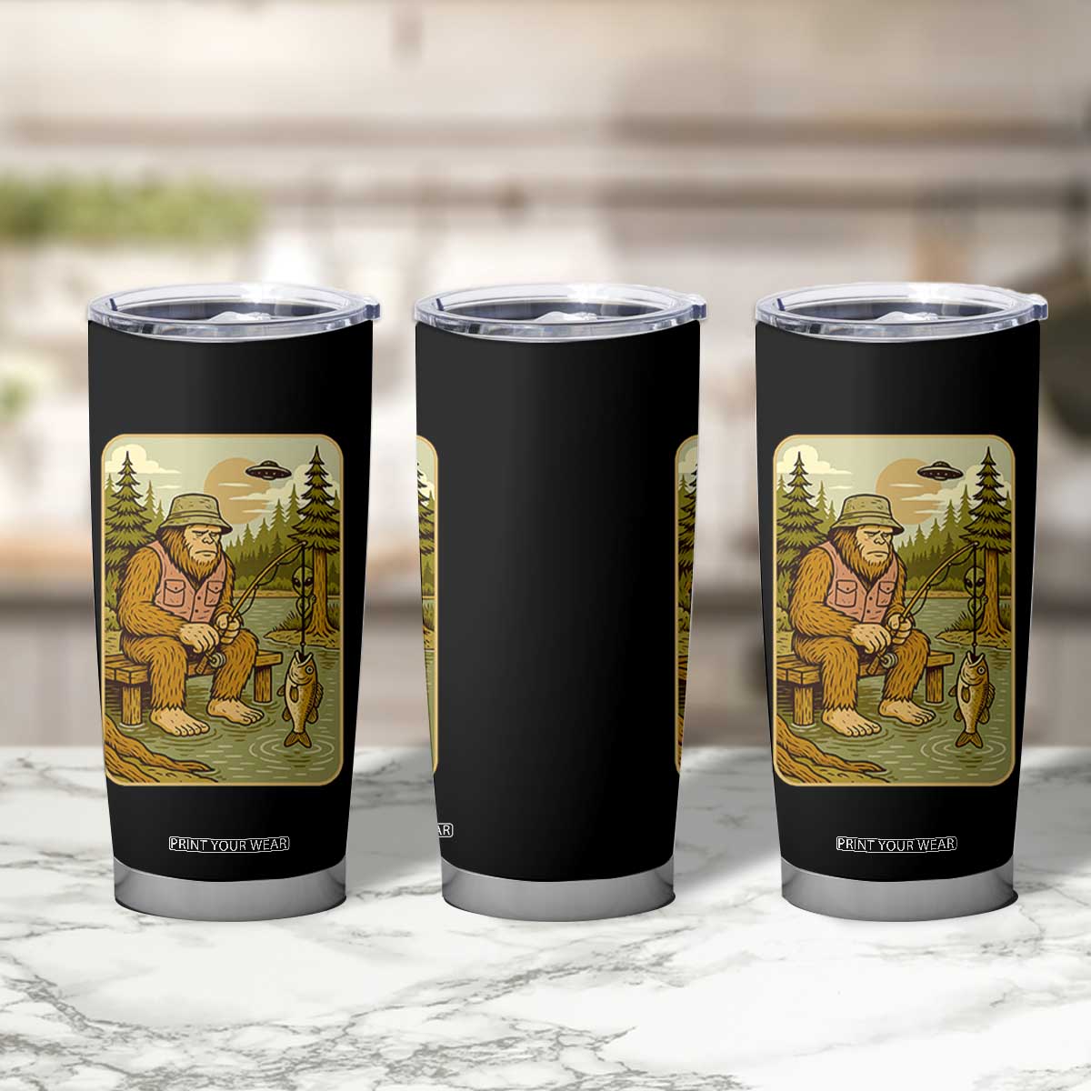 Funny Bigfoot Alien Tumbler Cup Fishing Lover Gift TS12 Print Your Wear