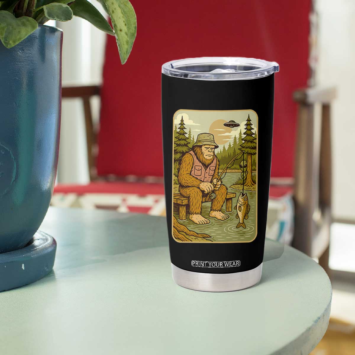 Funny Bigfoot Alien Tumbler Cup Fishing Lover Gift TS12 Print Your Wear