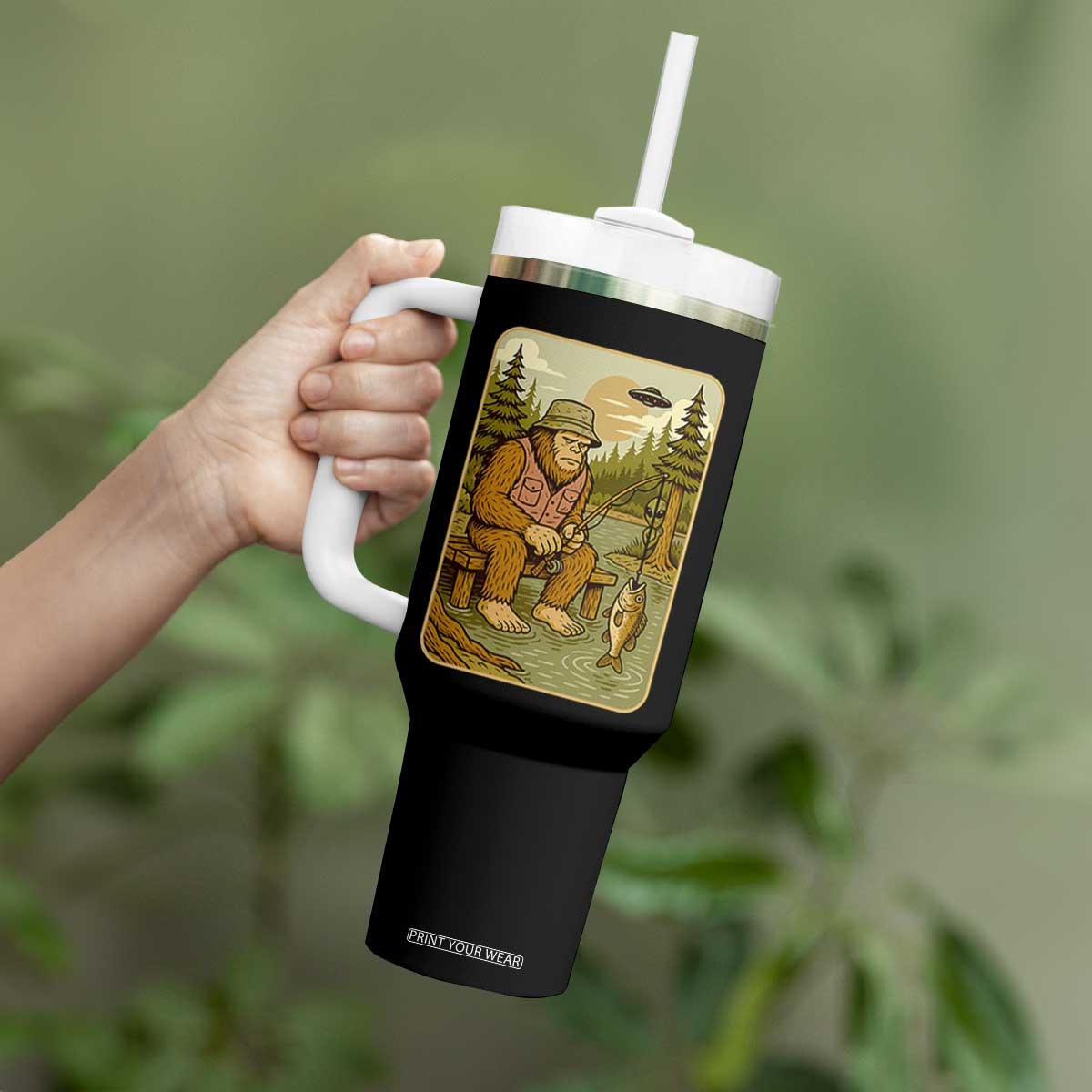 Funny Bigfoot Alien Tumbler With Handle Fishing Lover Gift TS12 Print Your Wear