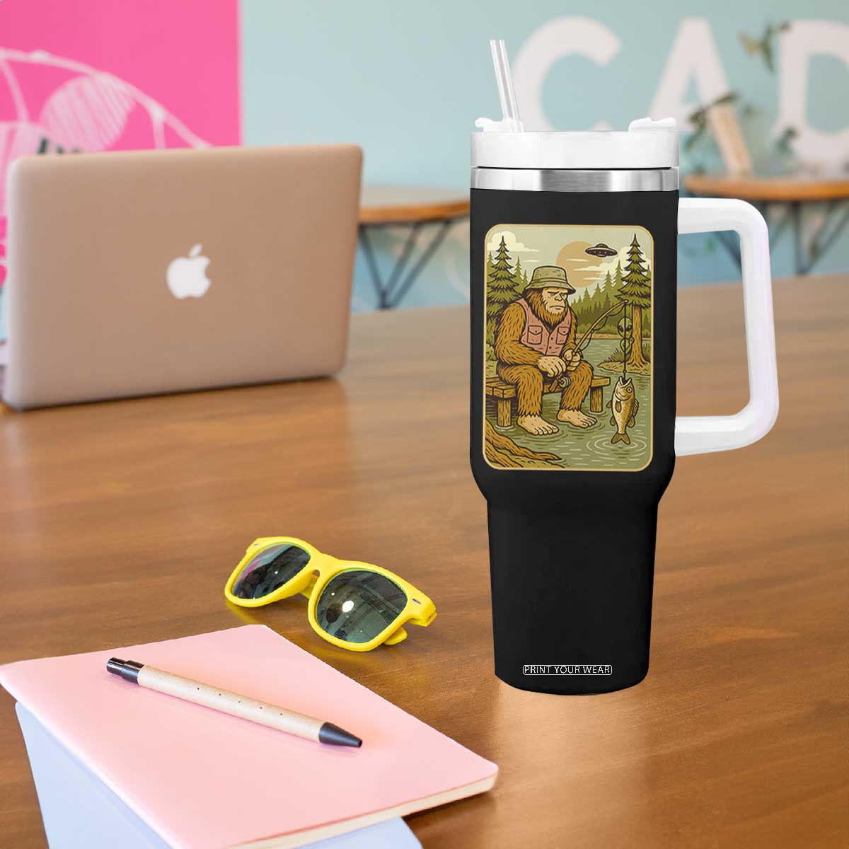 Funny Bigfoot Alien Tumbler With Handle Fishing Lover Gift TS12 Print Your Wear