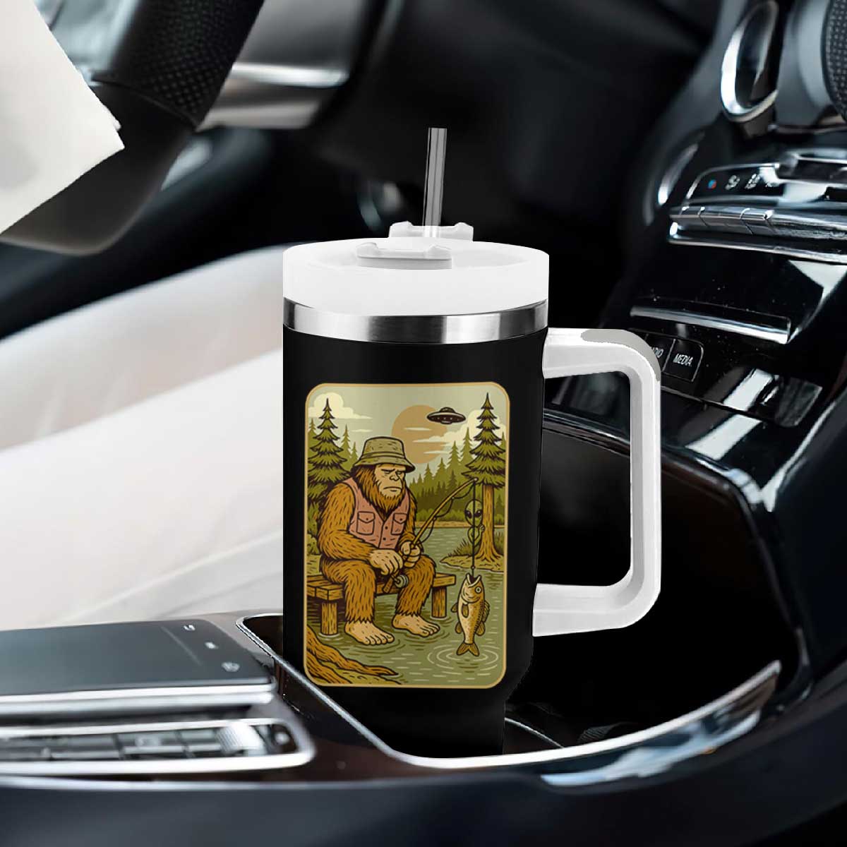 Funny Bigfoot Alien Tumbler With Handle Fishing Lover Gift TS12 Print Your Wear