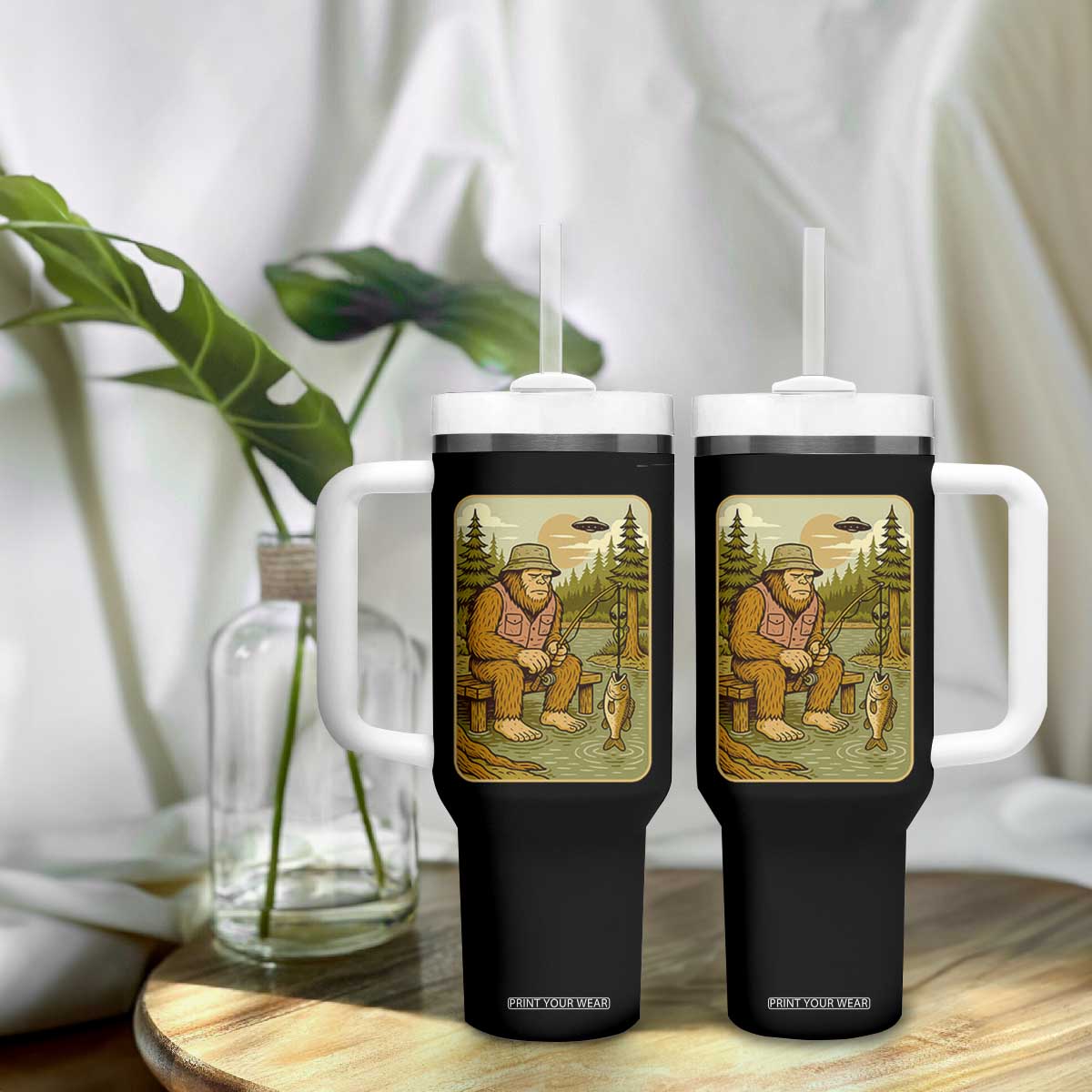 Funny Bigfoot Alien Tumbler With Handle Fishing Lover Gift TS12 Print Your Wear