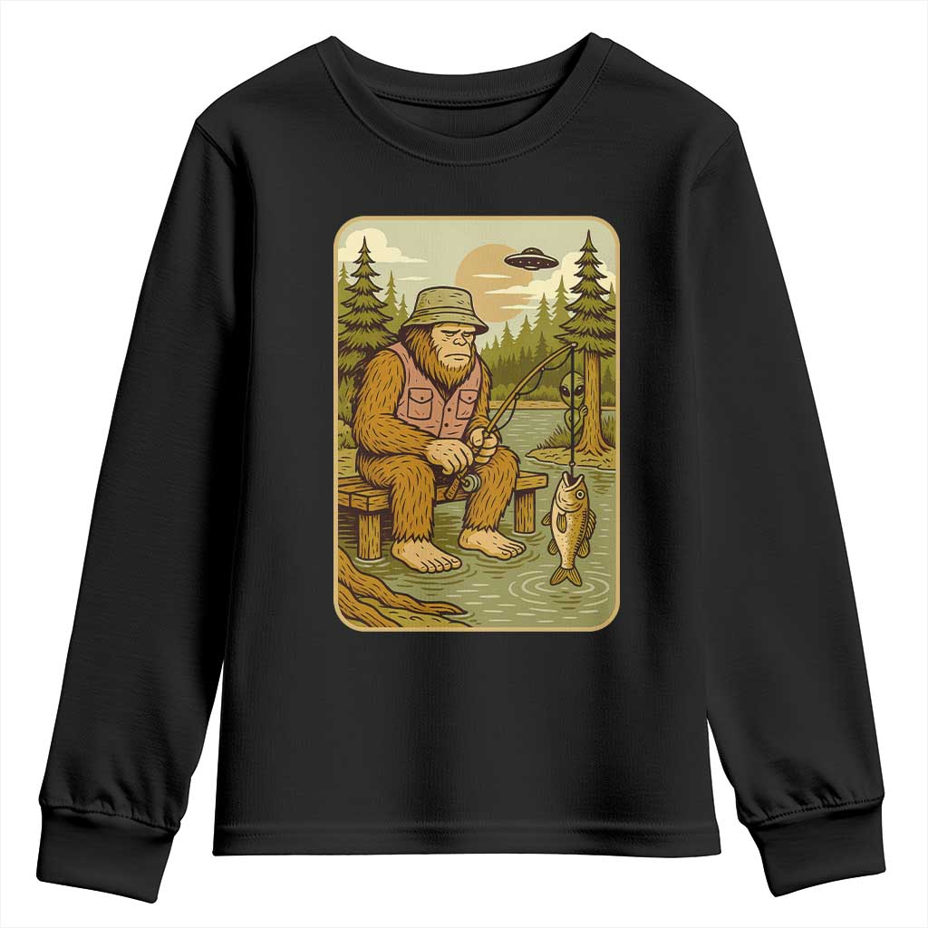 Funny Bigfoot Alien Youth Sweatshirt Fishing Lover Gift TS12 Black Print Your Wear