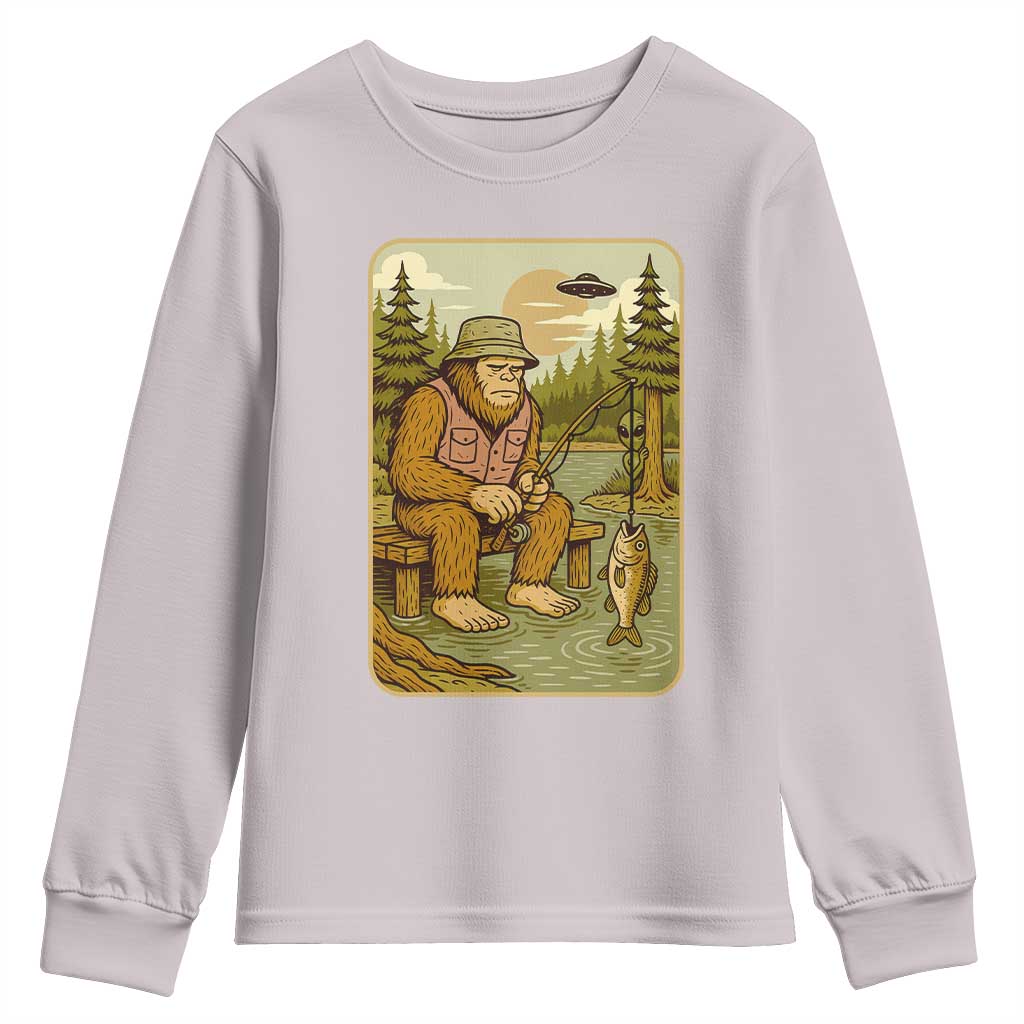 Funny Bigfoot Alien Youth Sweatshirt Fishing Lover Gift TS12 Ice Gray Print Your Wear