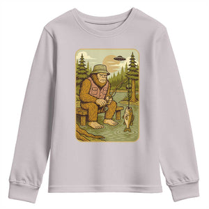 Funny Bigfoot Alien Youth Sweatshirt Fishing Lover Gift TS12 Ice Gray Print Your Wear