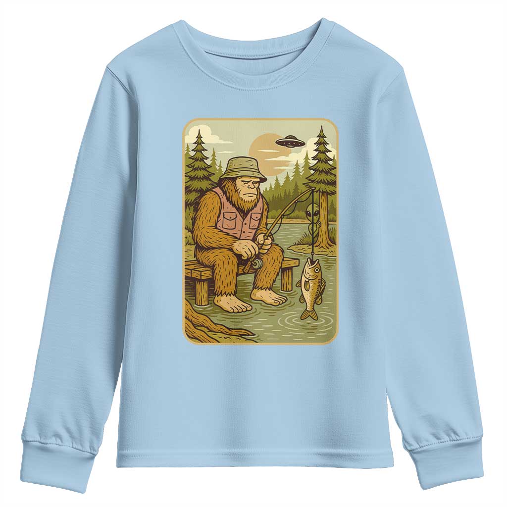 Funny Bigfoot Alien Youth Sweatshirt Fishing Lover Gift TS12 Light Blue Print Your Wear