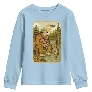 Funny Bigfoot Alien Youth Sweatshirt Fishing Lover Gift TS12 Light Blue Print Your Wear
