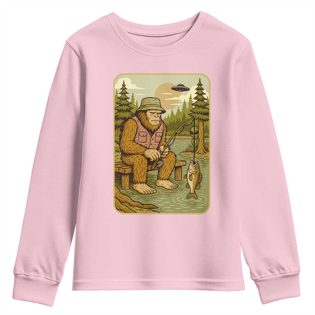 Funny Bigfoot Alien Youth Sweatshirt Fishing Lover Gift TS12 Light Pink Print Your Wear