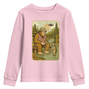 Funny Bigfoot Alien Youth Sweatshirt Fishing Lover Gift TS12 Light Pink Print Your Wear