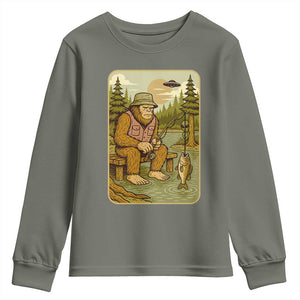 Funny Bigfoot Alien Youth Sweatshirt Fishing Lover Gift TS12 Military Green Print Your Wear