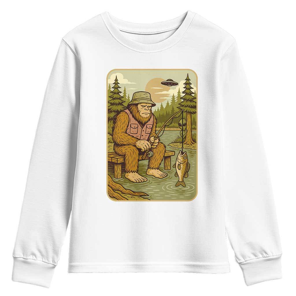 Funny Bigfoot Alien Youth Sweatshirt Fishing Lover Gift TS12 White Print Your Wear