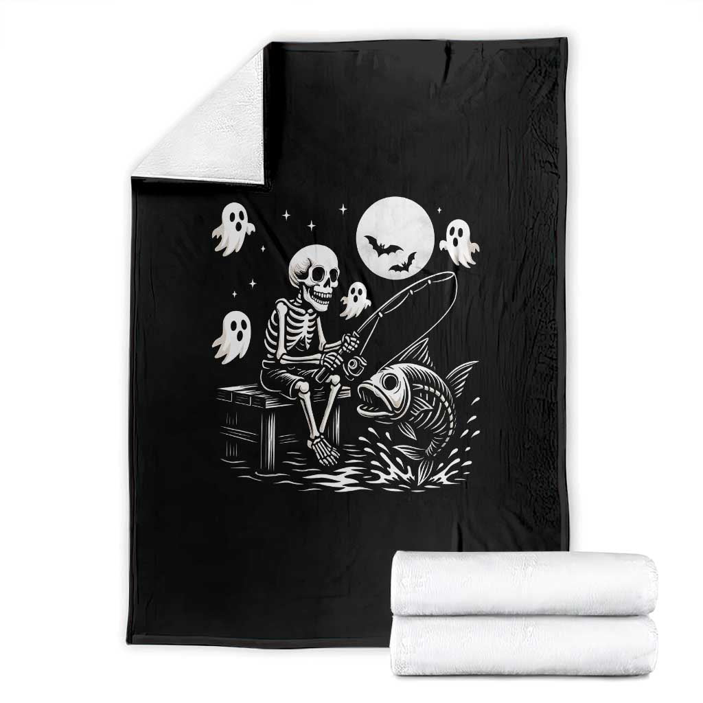 Halloween Skeleton Fishing Throw Blanket Funny Fisherman Gift TS12 Black Print Your Wear