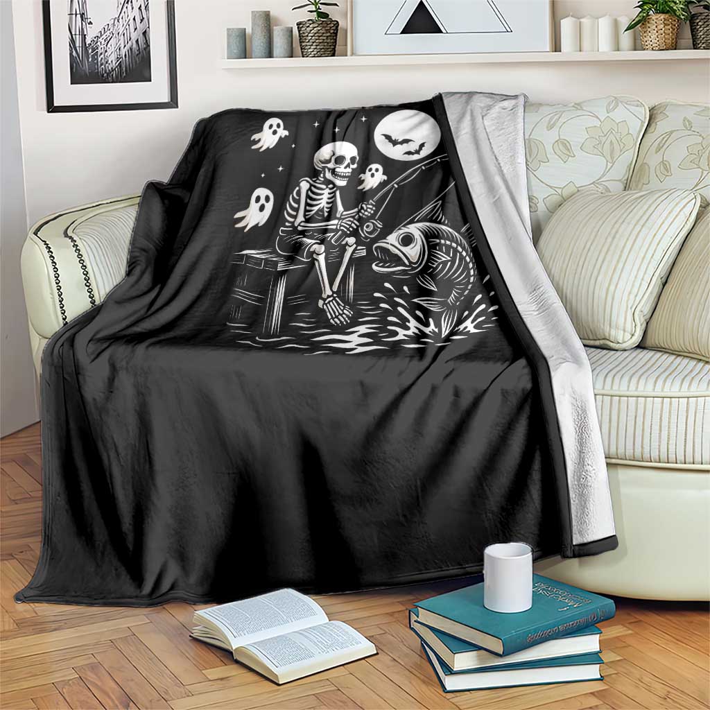 Halloween Skeleton Fishing Throw Blanket Funny Fisherman Gift TS12 Print Your Wear