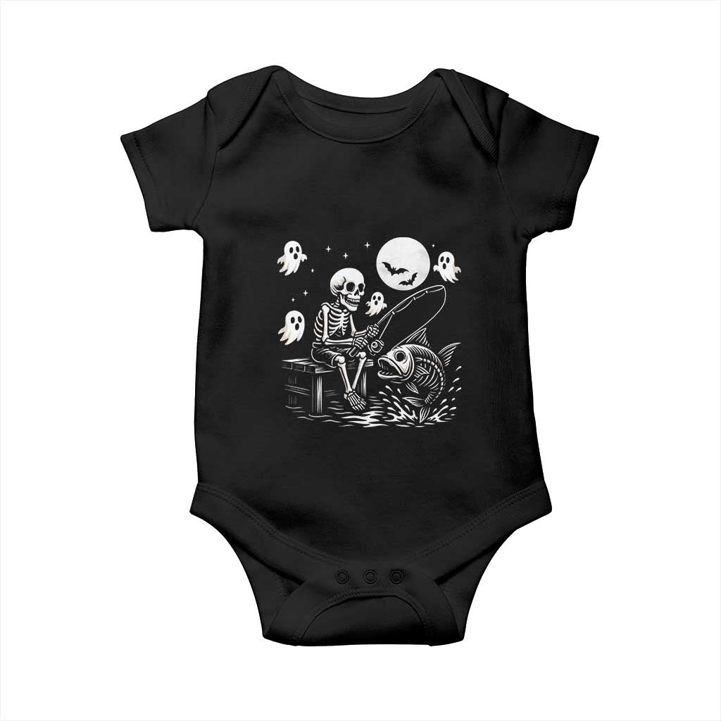 Halloween Skeleton Fishing Baby Onesie Funny Fisherman Gift TS12 Black Print Your Wear