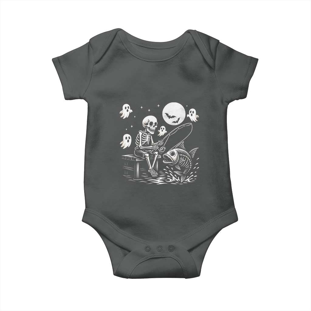 Halloween Skeleton Fishing Baby Onesie Funny Fisherman Gift TS12 Dark Heather Print Your Wear