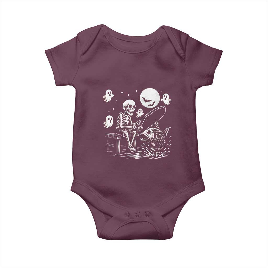 Halloween Skeleton Fishing Baby Onesie Funny Fisherman Gift TS12 Maroon Print Your Wear
