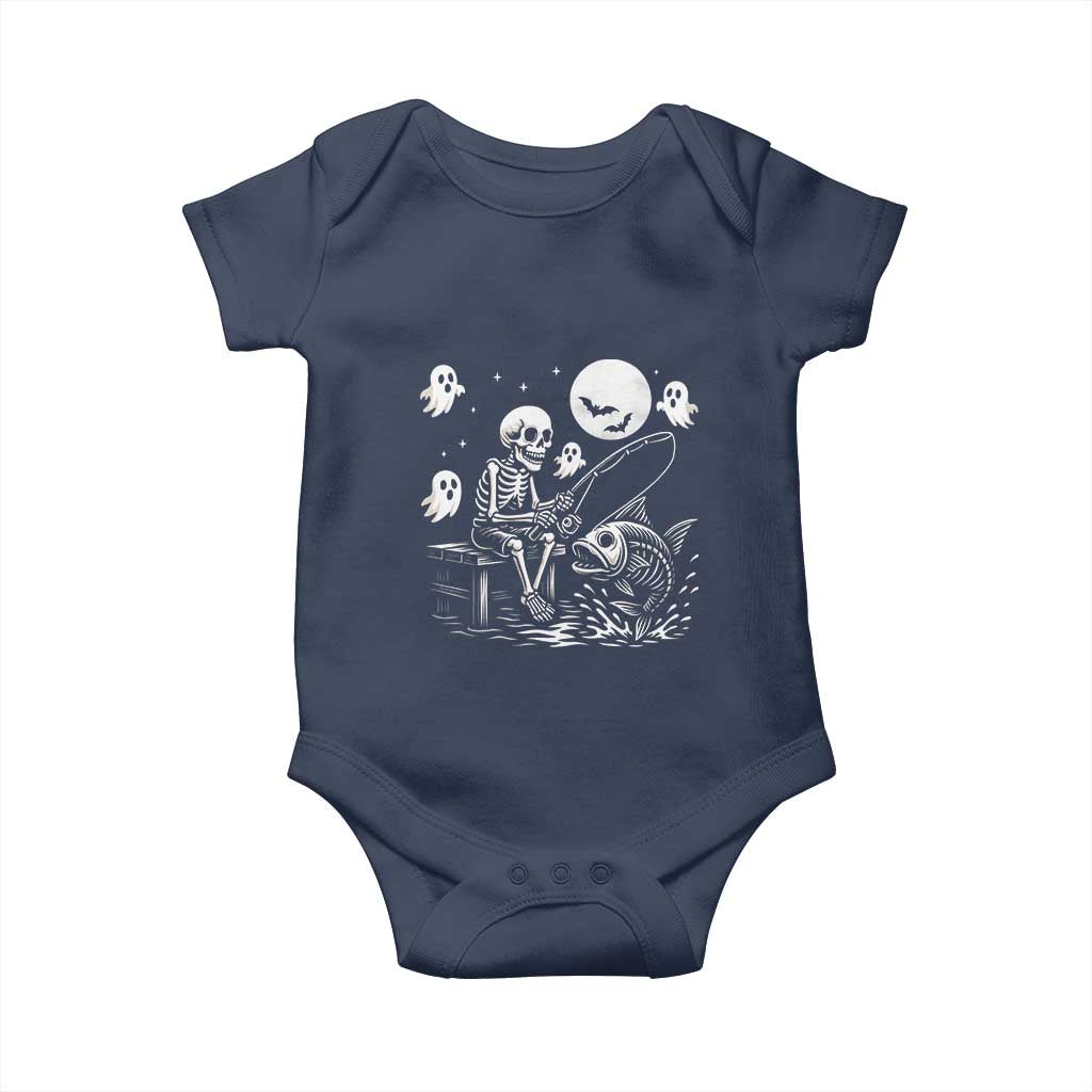 Halloween Skeleton Fishing Baby Onesie Funny Fisherman Gift TS12 Navy Print Your Wear
