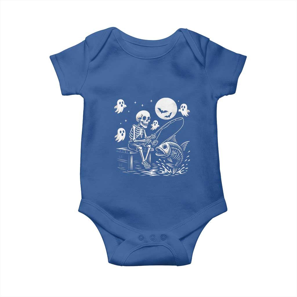 Halloween Skeleton Fishing Baby Onesie Funny Fisherman Gift TS12 Royal Blue Print Your Wear