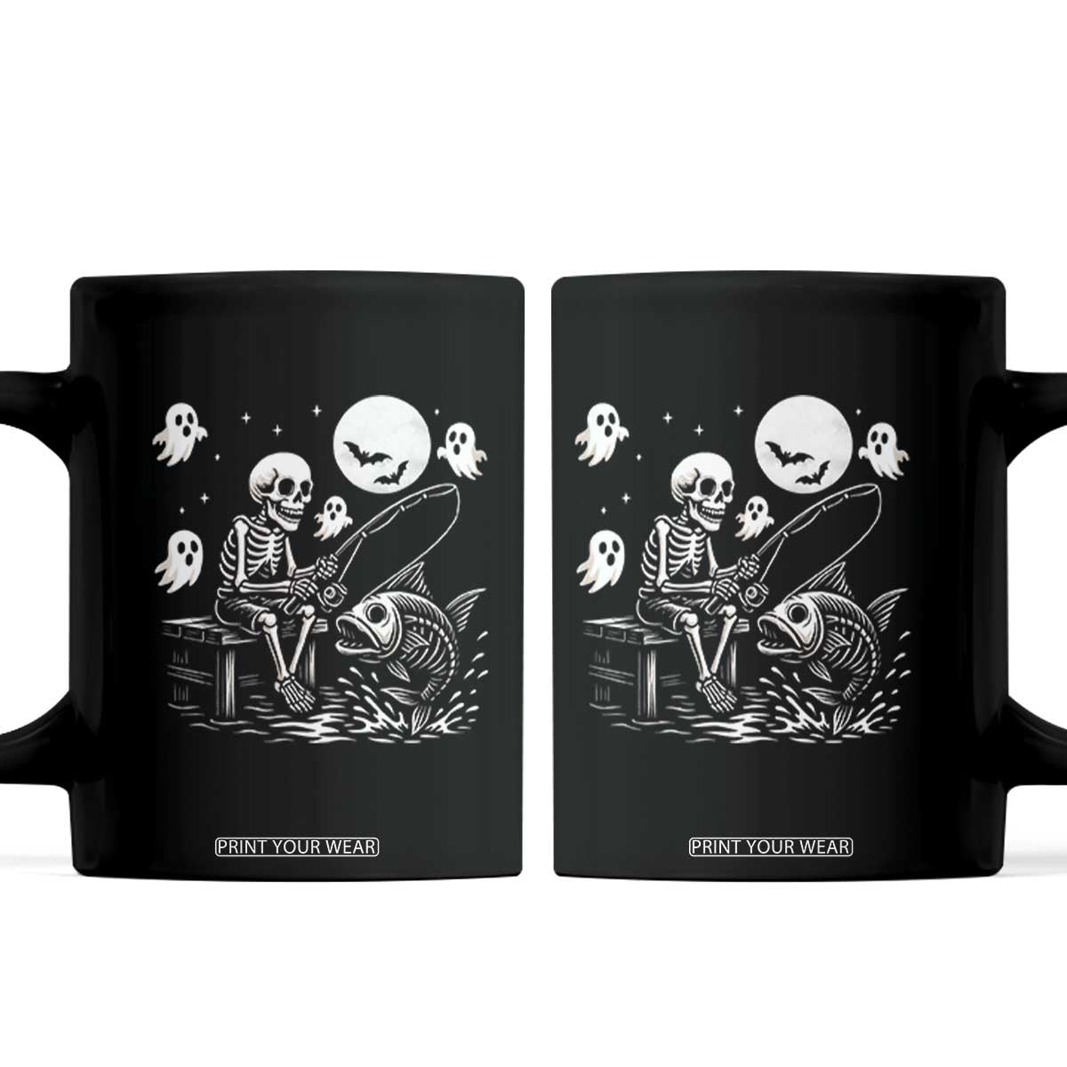 Halloween Skeleton Fishing Coffee Mug Funny Fisherman Gift TS12 Black Print Your Wear