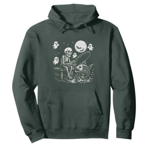 Halloween Skeleton Fishing Hoodie Funny Fisherman Gift TS12 Dark Forest Green Print Your Wear