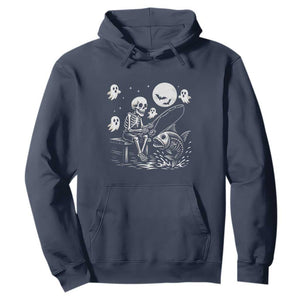Halloween Skeleton Fishing Hoodie Funny Fisherman Gift TS12 Navy Print Your Wear