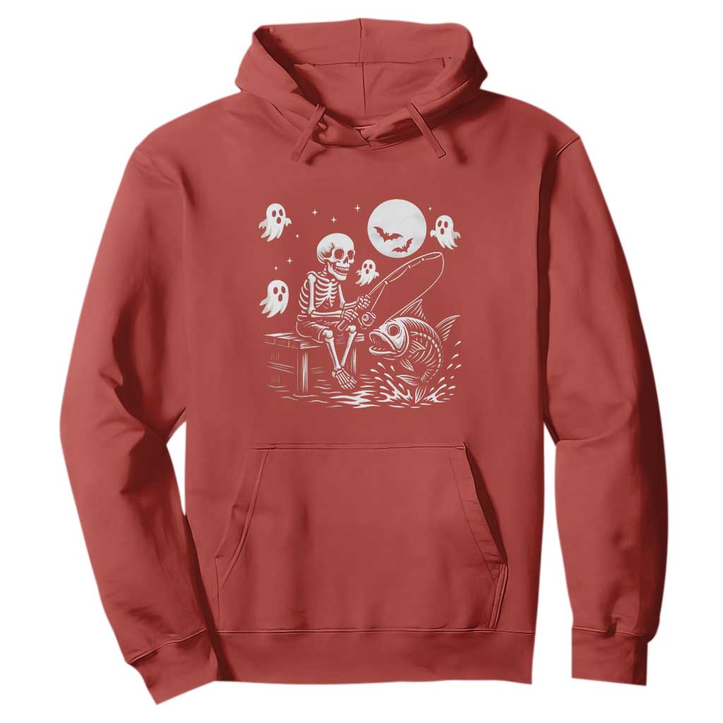 Halloween Skeleton Fishing Hoodie Funny Fisherman Gift TS12 Red Print Your Wear