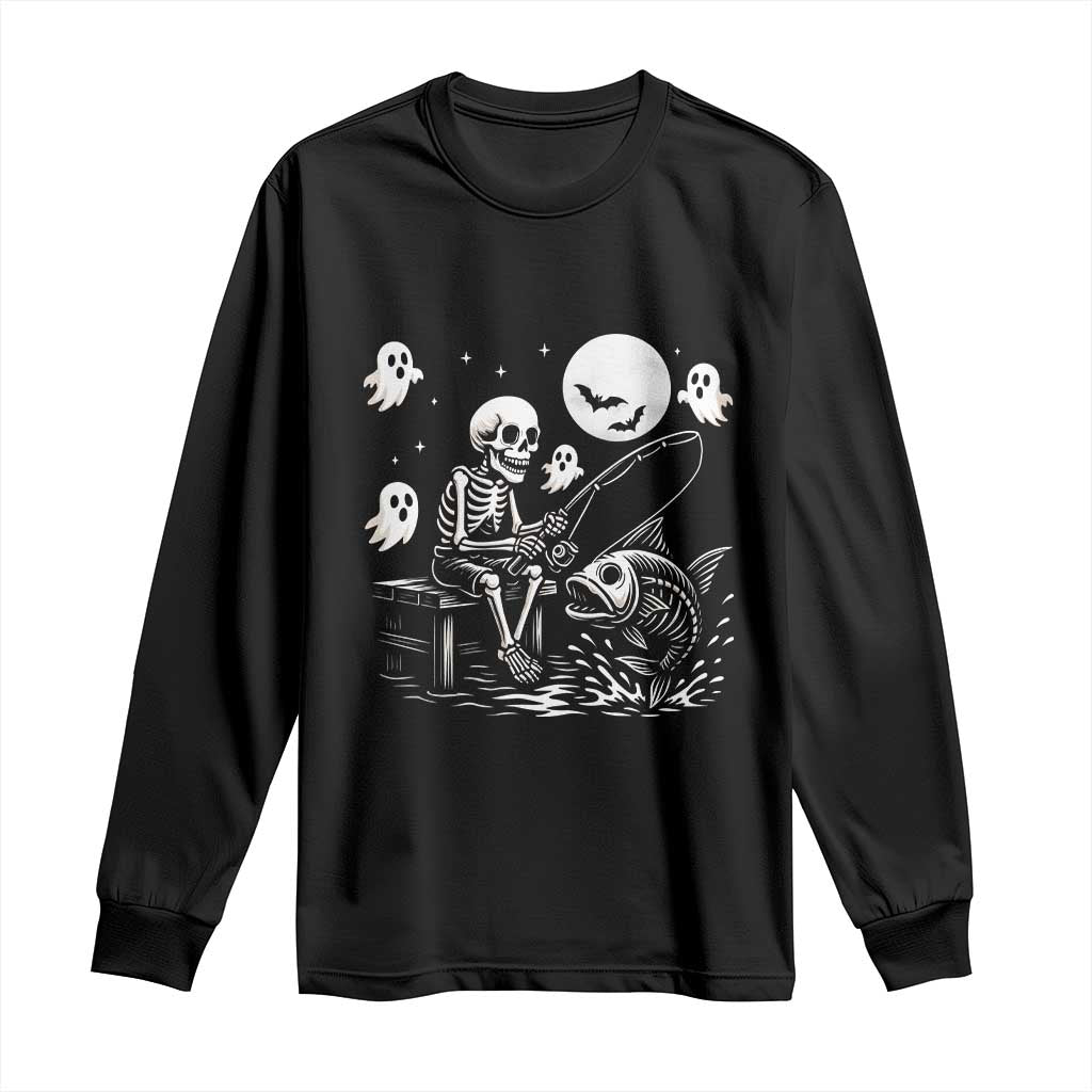Halloween Skeleton Fishing Long Sleeve Shirt Funny Fisherman Gift TS12 Black Print Your Wear