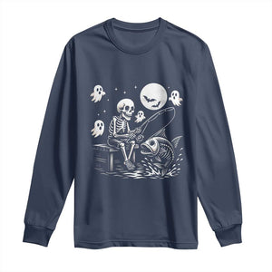 Halloween Skeleton Fishing Long Sleeve Shirt Funny Fisherman Gift TS12 Navy Print Your Wear