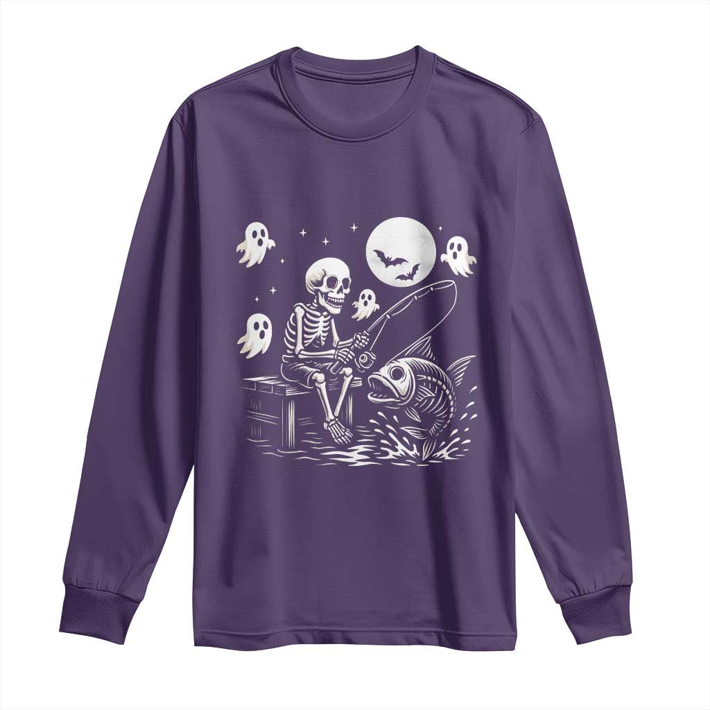 Halloween Skeleton Fishing Long Sleeve Shirt Funny Fisherman Gift TS12 Purple Print Your Wear